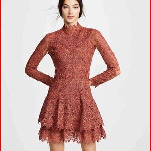 Jonathan Simkhai Lace Skater Dress - Iconic Rose Red Terracotta Sz 12
